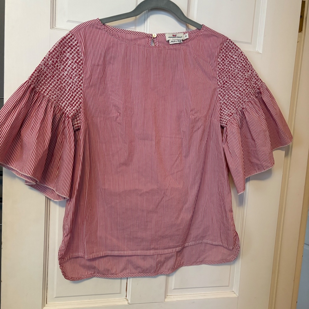 Vineyard Vines Red‎ and White Ruffle Blouse Made in Italy M